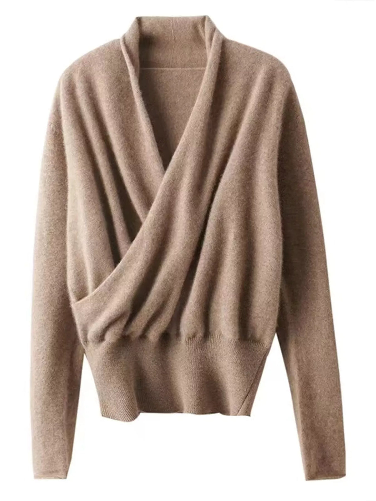 Wrap-Front Long Sleeve Sweater - Camel - View 7