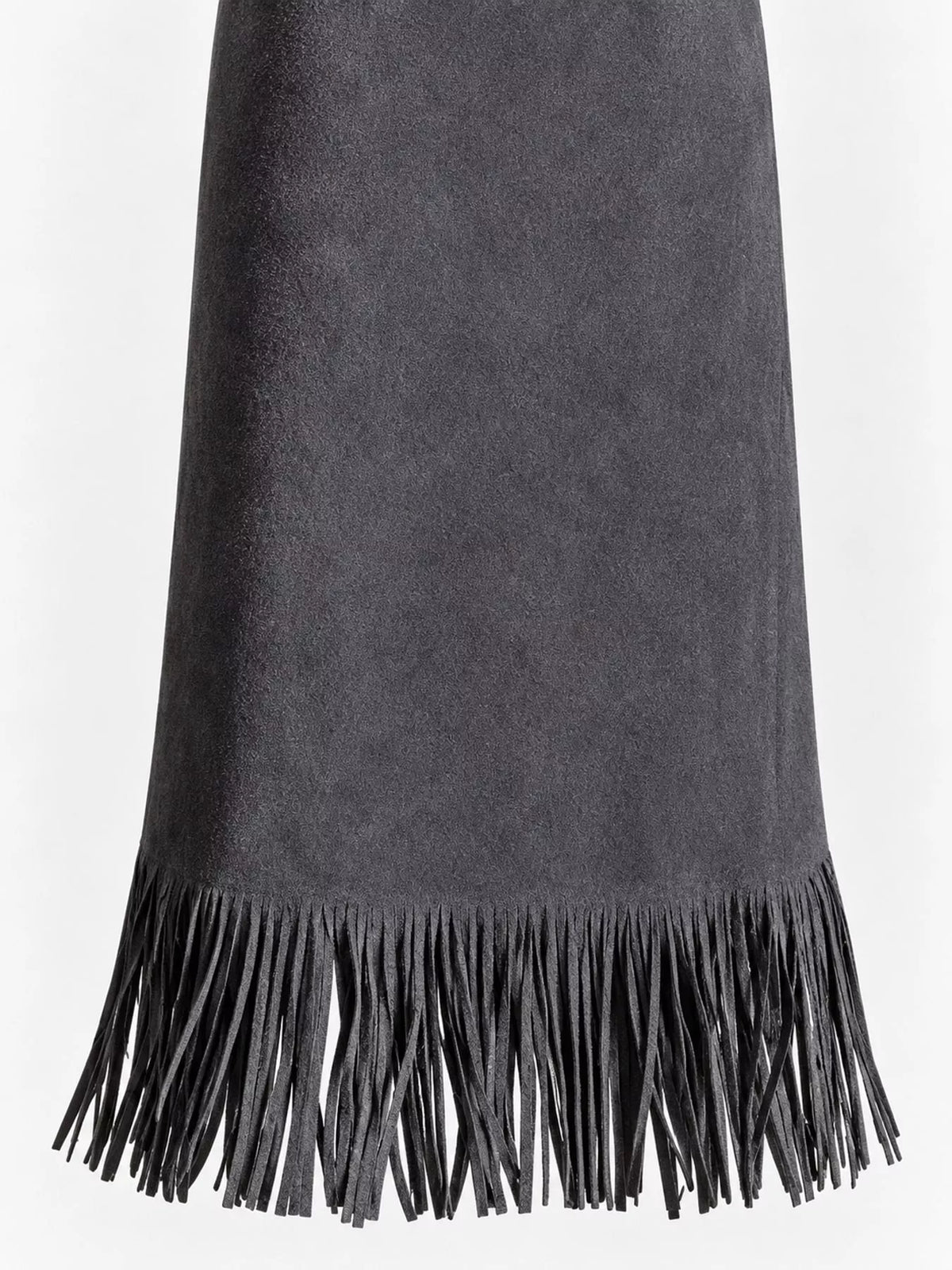 High-Waisted Fringe Midi Skirt - Dark Gray - View 19