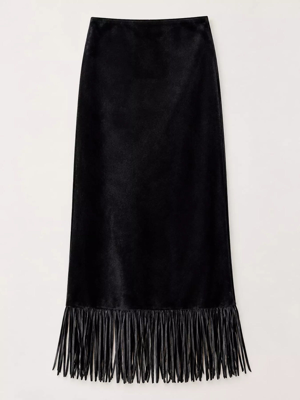 High-Waisted Fringe Midi Skirt - Black - View 8