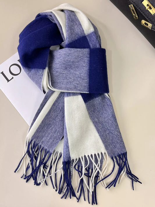 Plaid Fringe Scarf - Royal Blue - View 2
