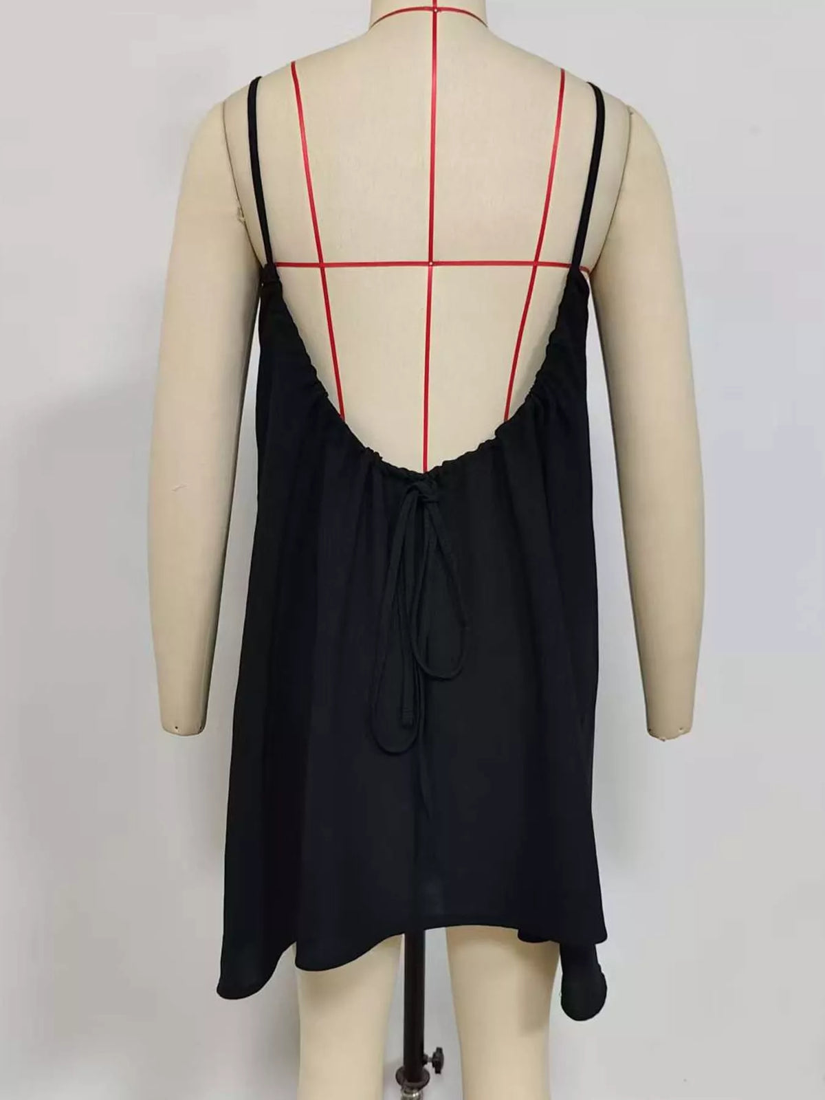 Full Size Backless Spaghetti Strap A-Line Mini Dress Plus Size - Black-Style C - View 9