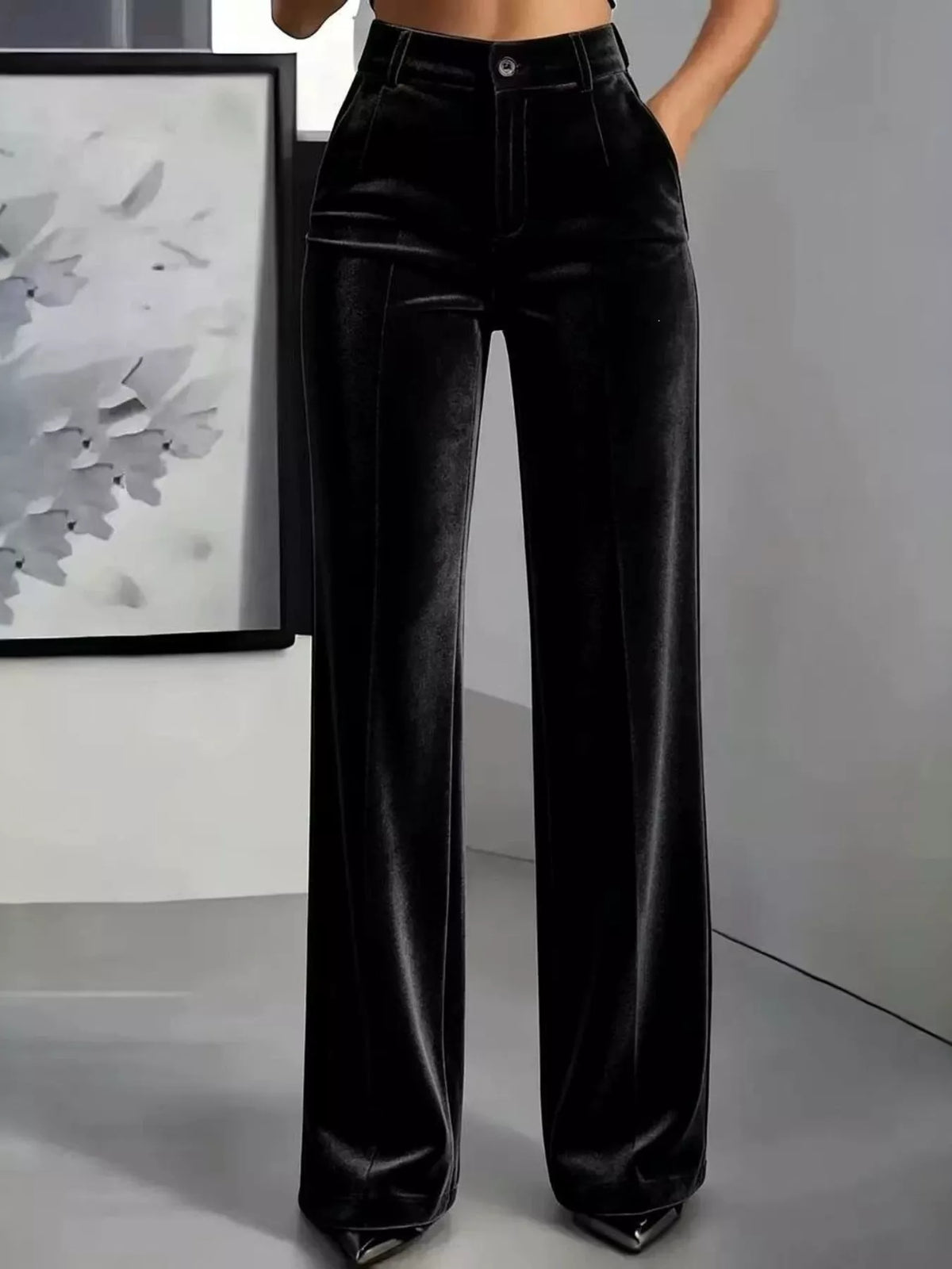 Full Size High-Waisted Velvet Pants Plus Size - Black - View 3