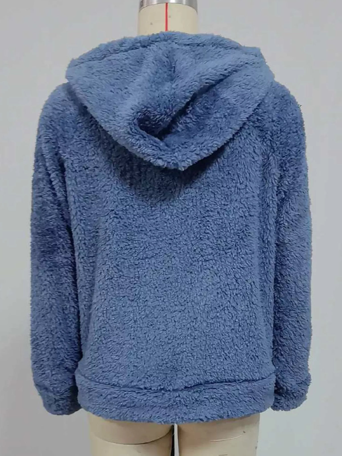 Drawstring Sherpa Zip-Up Hoodie - Ocean Blue - View 3