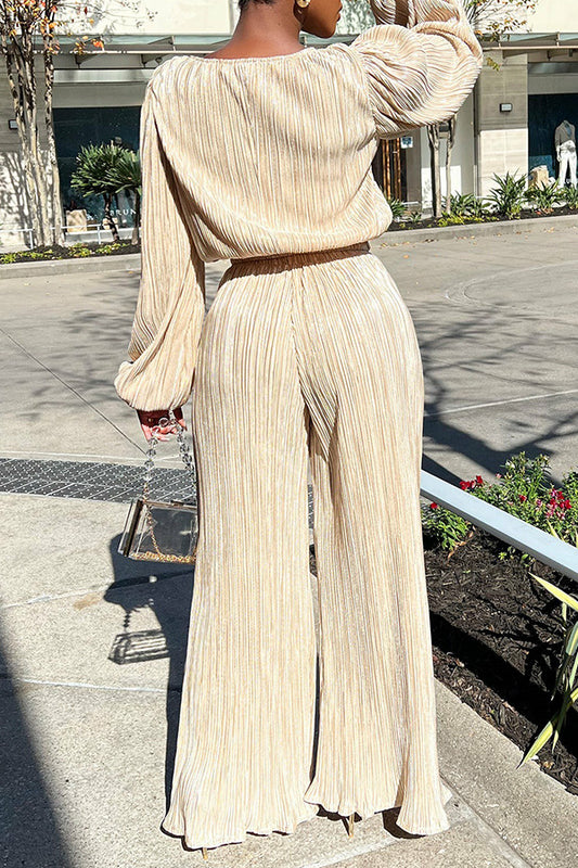 Women's Autumn Home Casual Loose Pleated High Elastic Two-Piece Suit