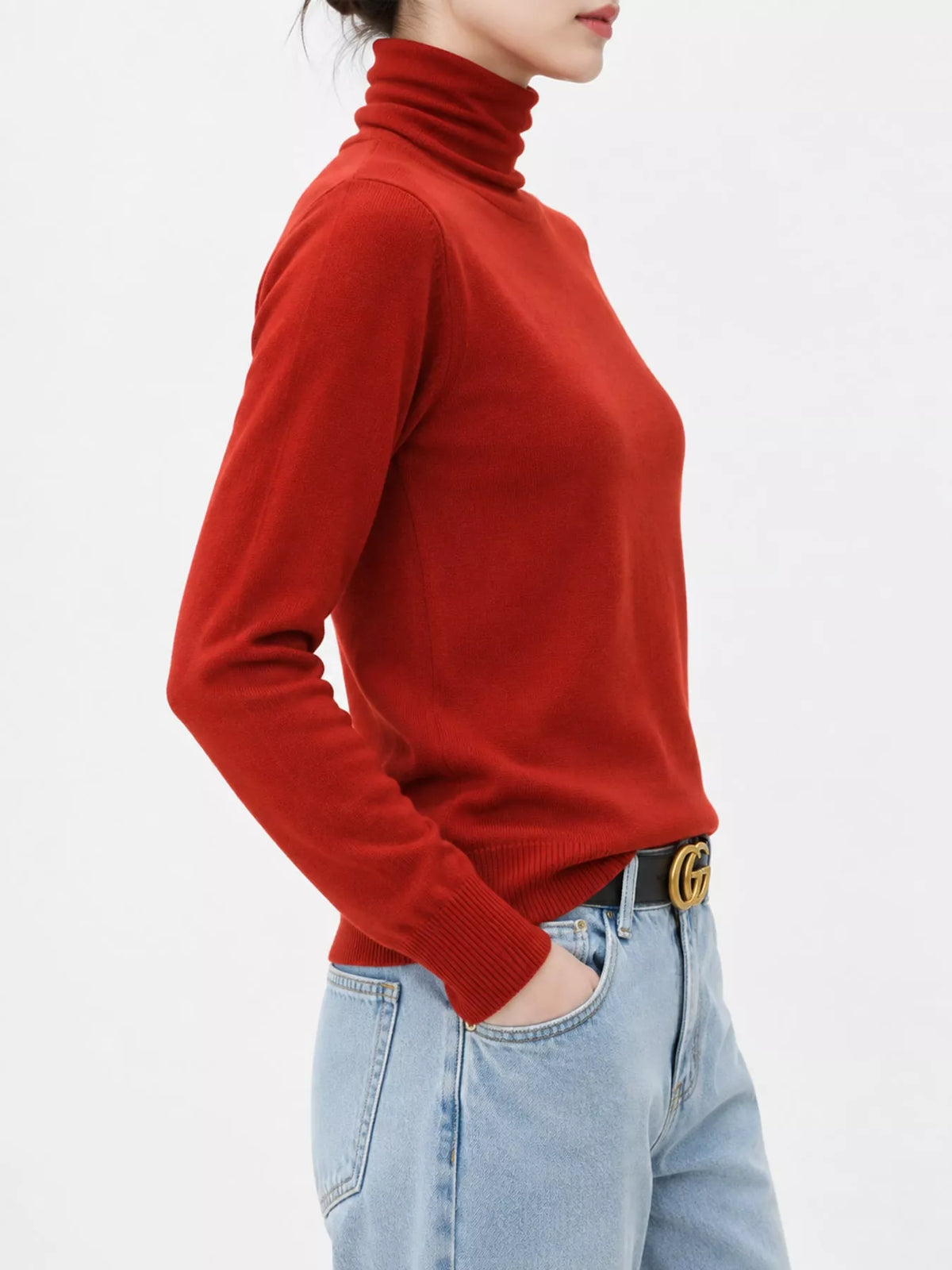 Full Size Slim-Fit Turtleneck Knit Top Plus Size - Vermilion Red - View 28