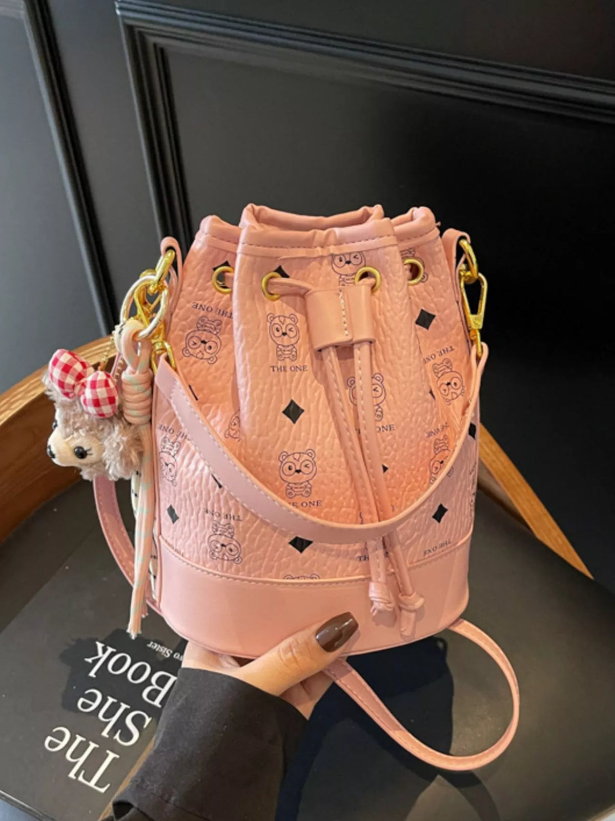 Drawstring Bucket Crossbody Bag - Blush Pink - View 2