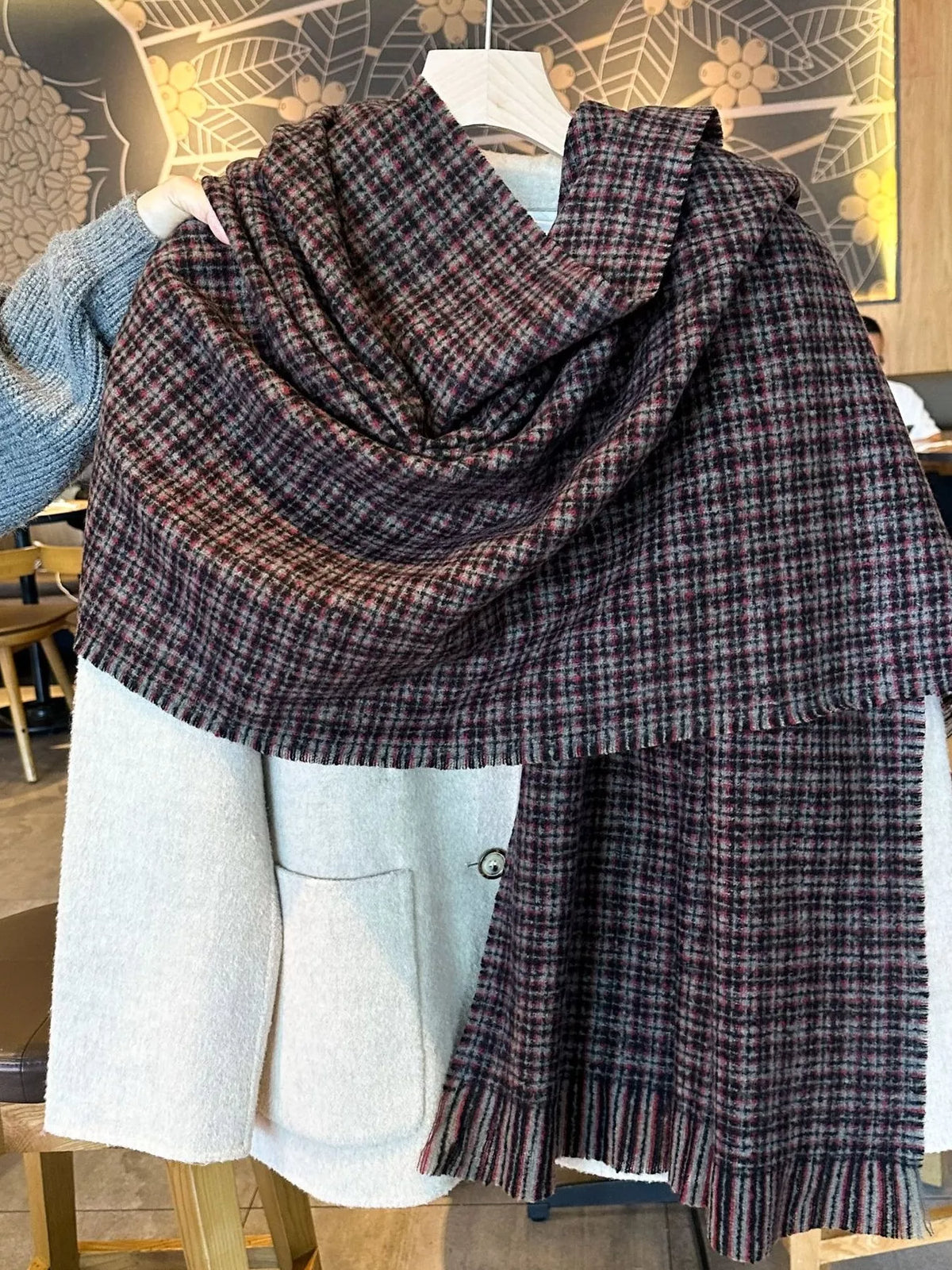 Plaid Warm Scarf - Rust - View 8