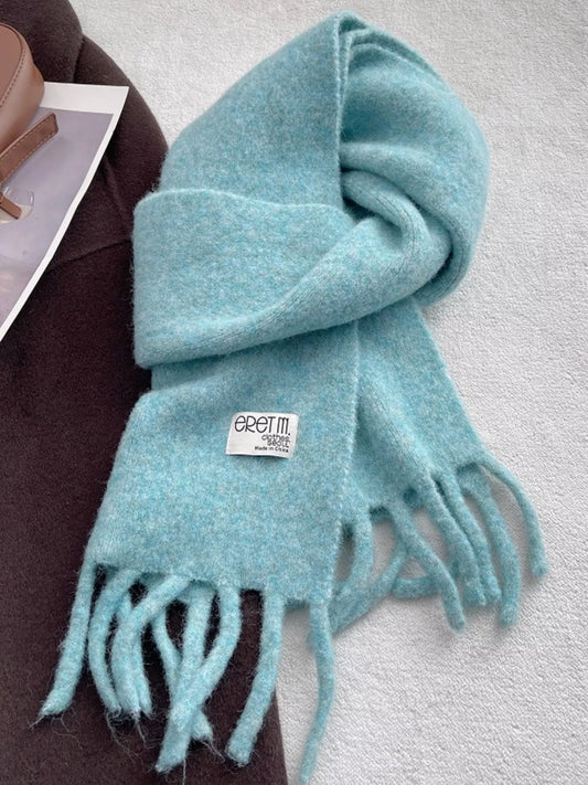 Fringe Solid Color Scarf - Lake Blue - View 2