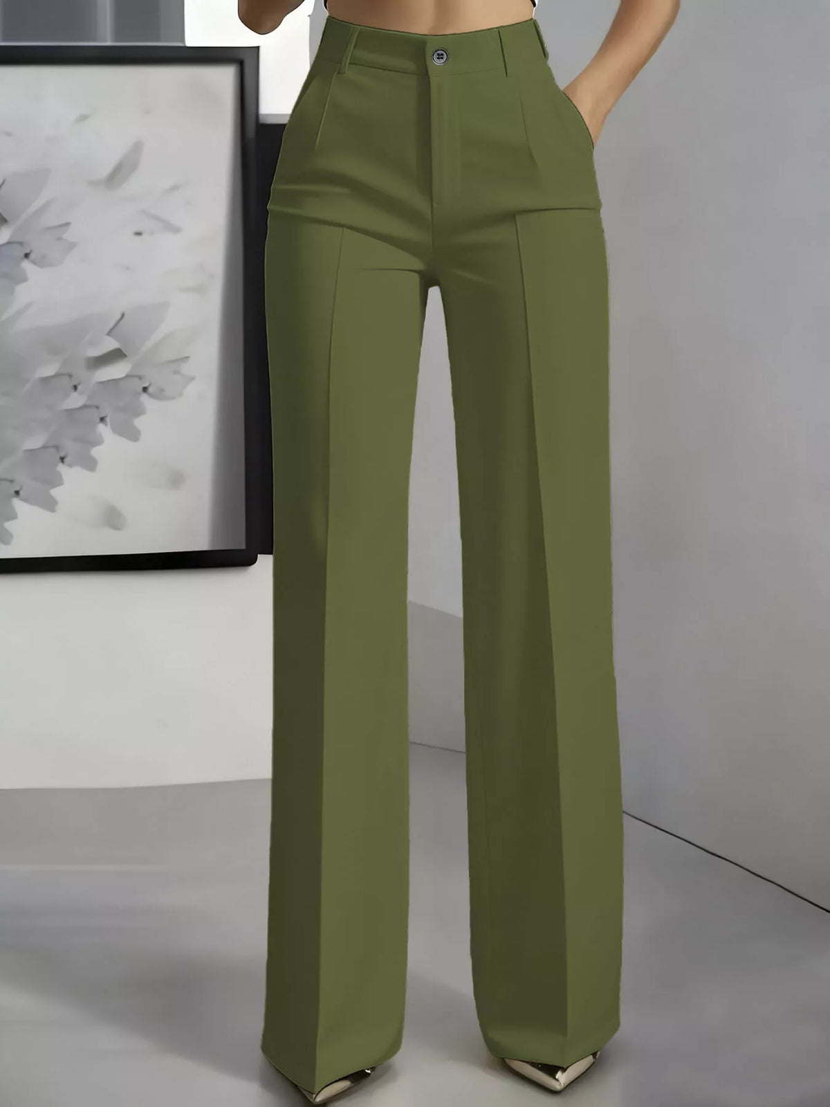 Full Size High-Waisted Wide-Leg Pants Plus Size - Army Green - View 1