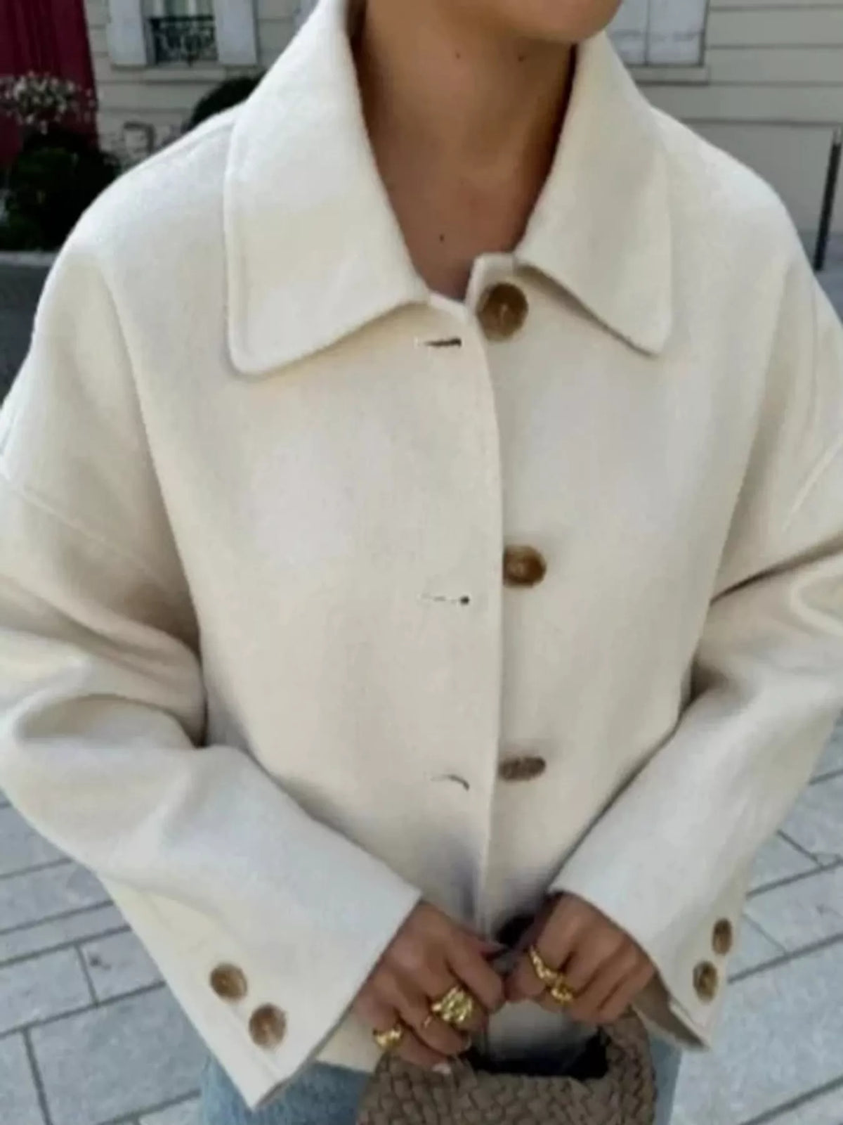 Button-Up Dropped Shoulder Outerwear - Apricot - View 14