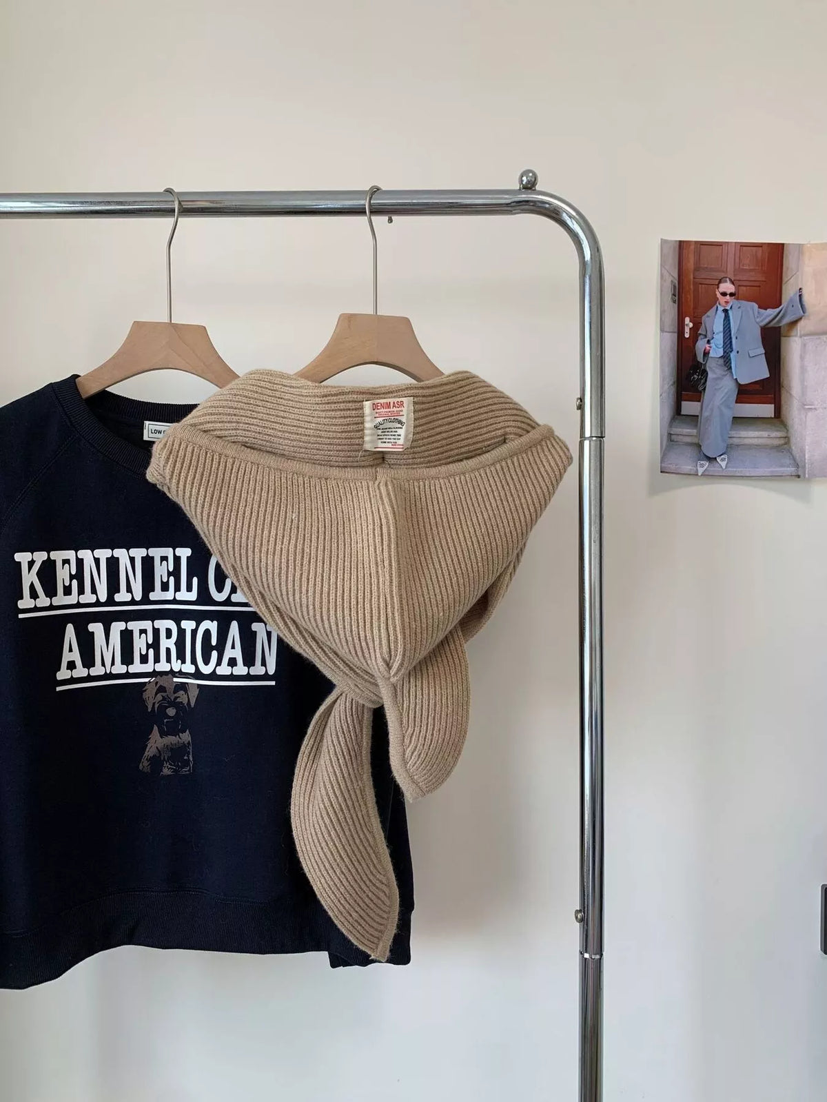 Knitted Warmer Scarf Hat - Khaki - View 1