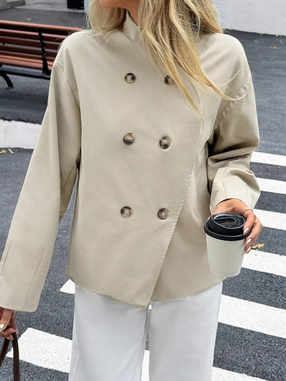 Double-Breasted Long Sleeve Jacket - Khaki - View 2