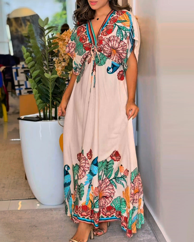 Fashion Tropical Style Printed Long Dress - One Size Available