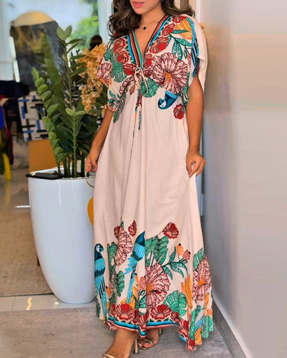 Fashion Tropical Style Printed Long Dress - One Size Available