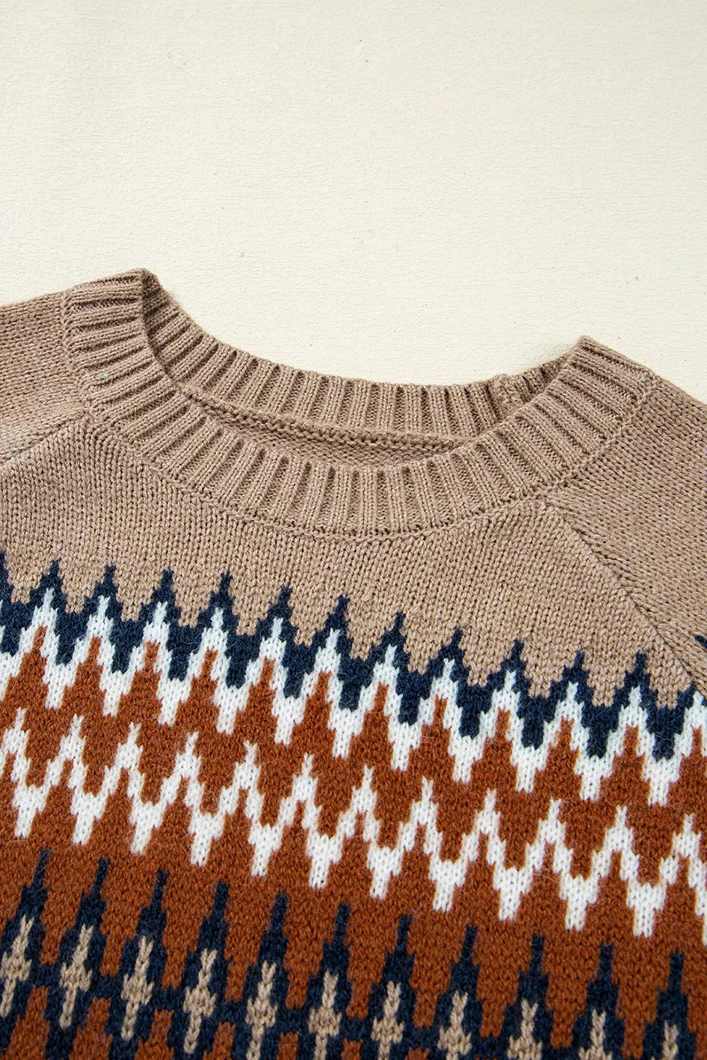 Geometric Pattern Long Sleeve Sweater - Taupe - View 10