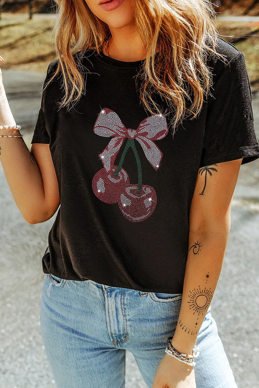 Cherry Graphic Round Neck Short Sleeve T-Shirt - product photo 1