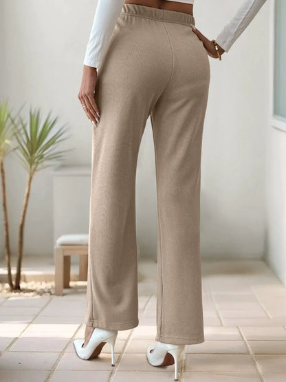 High-Waisted Slit Pants - Khaki - View 4