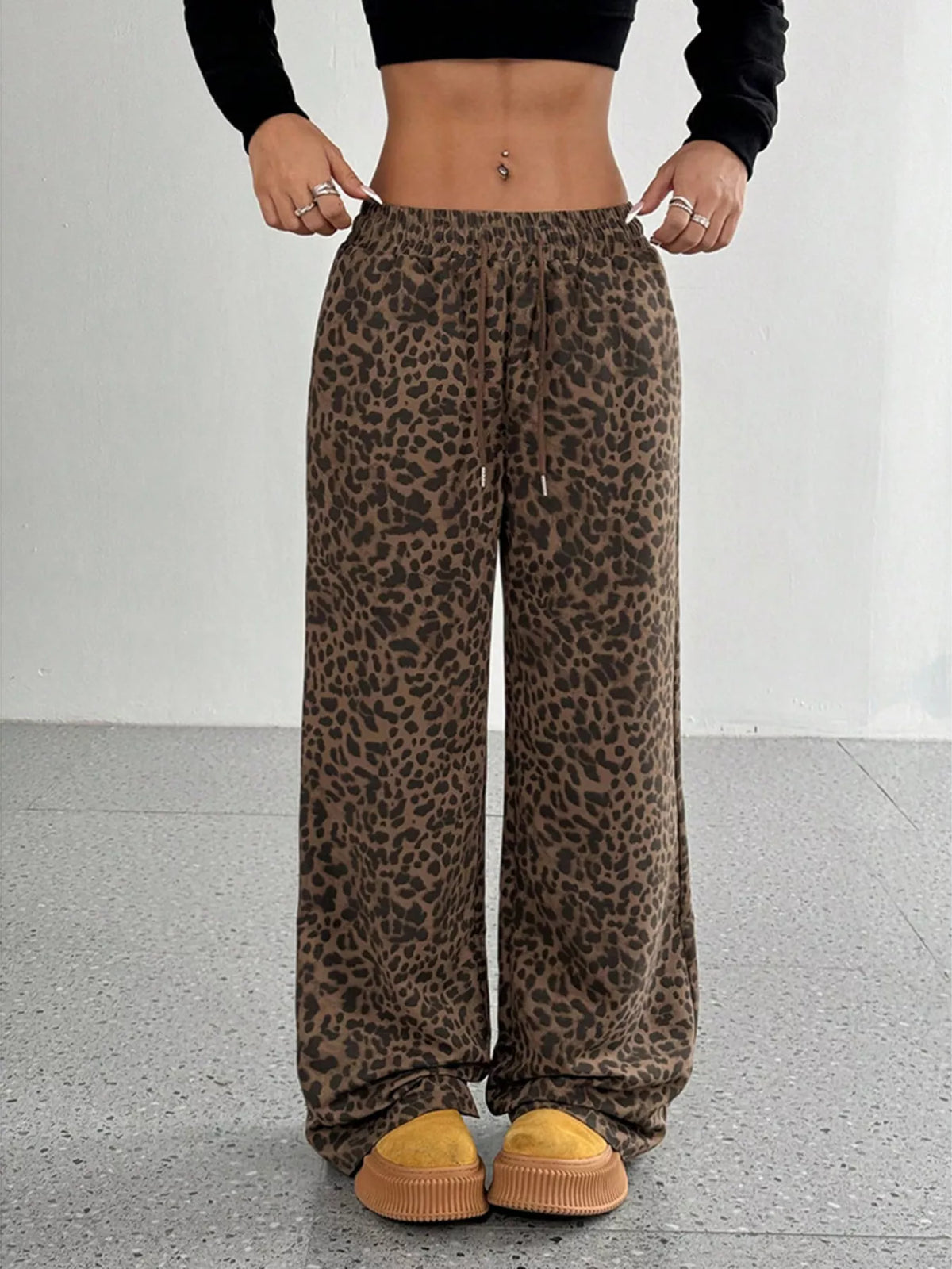 Full Size Leopard Print Wide Leg Pants Plus Size - Chocolate - View 6