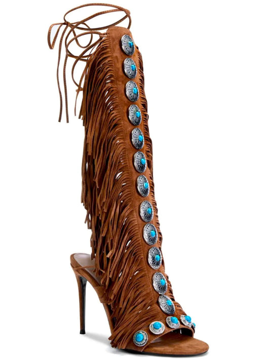 Fringe Lace Up High Heel Sandal - product photo 1