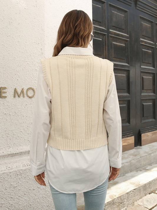 Urban Style V-Neck Sweater Vest - Ivory - View 2
