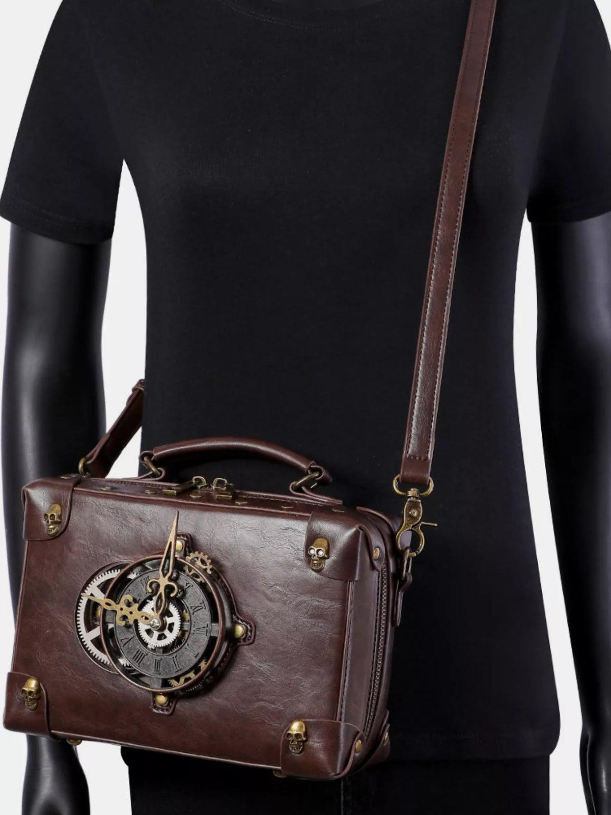 Steampunk Clockwork Design Crossbody Bag - Brown - View 10