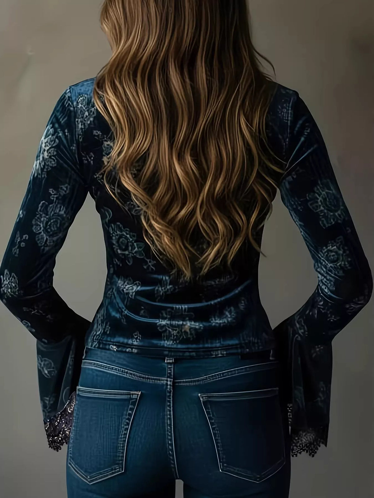 Lace Trim Flare Sleeves Blouse - Mixed Color - View 4