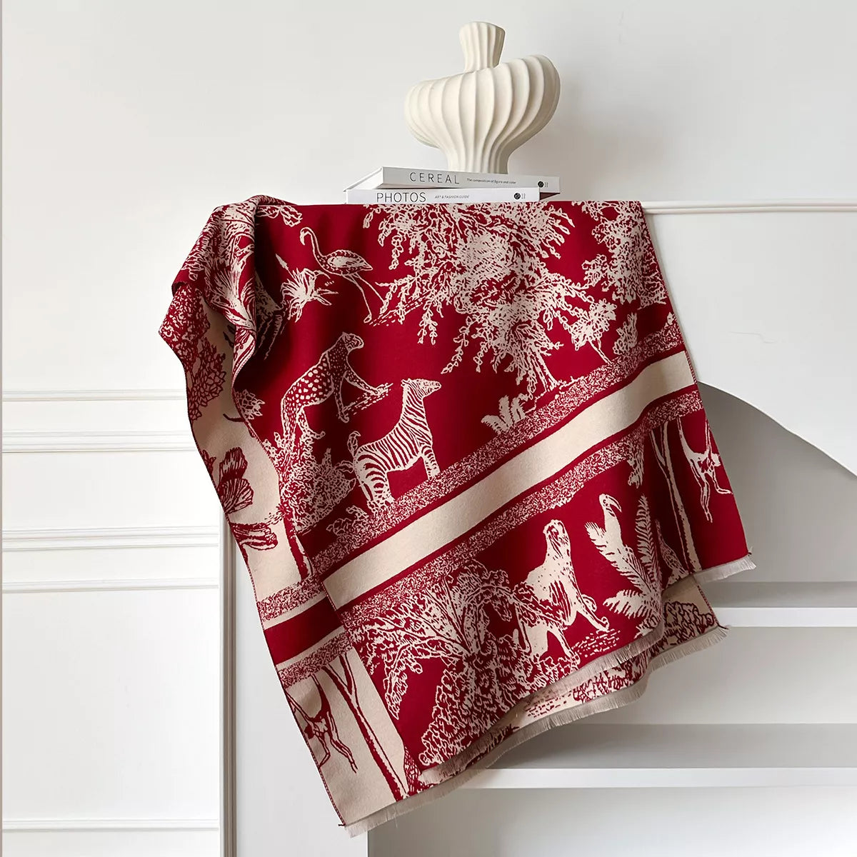 Raw Hem Winter Scarf - Deep Red - View 3