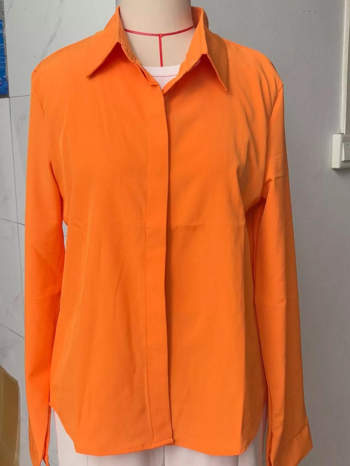 Button Up Long-Sleeve Shirt - Bright Orange - View 84