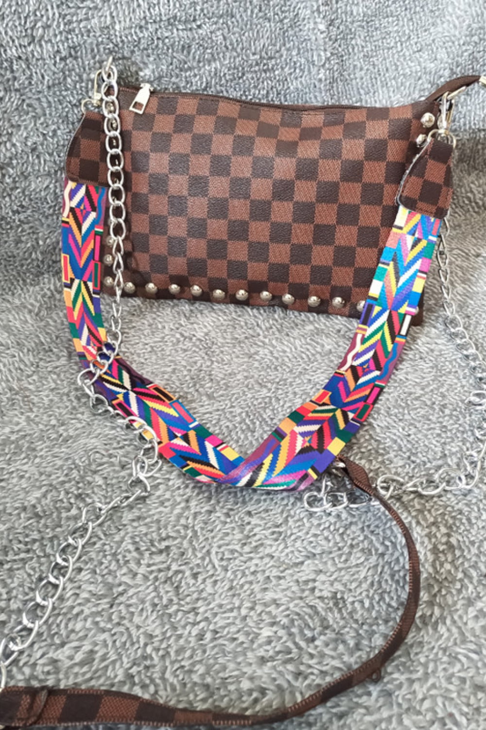 Adored PU Leather Studded Shoulder Bag - Brown - View 2