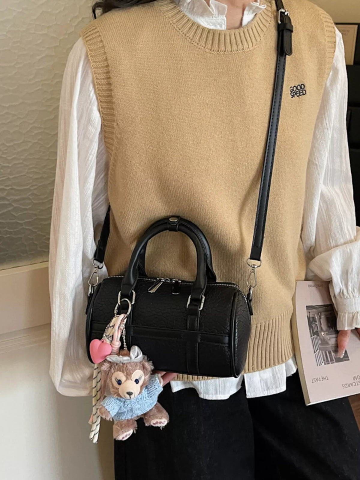 Textured Barrel Crossbody Bag - Black - View 1