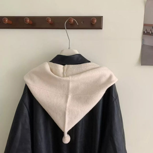 Knitted Hooded Scarf - Beige - View 2