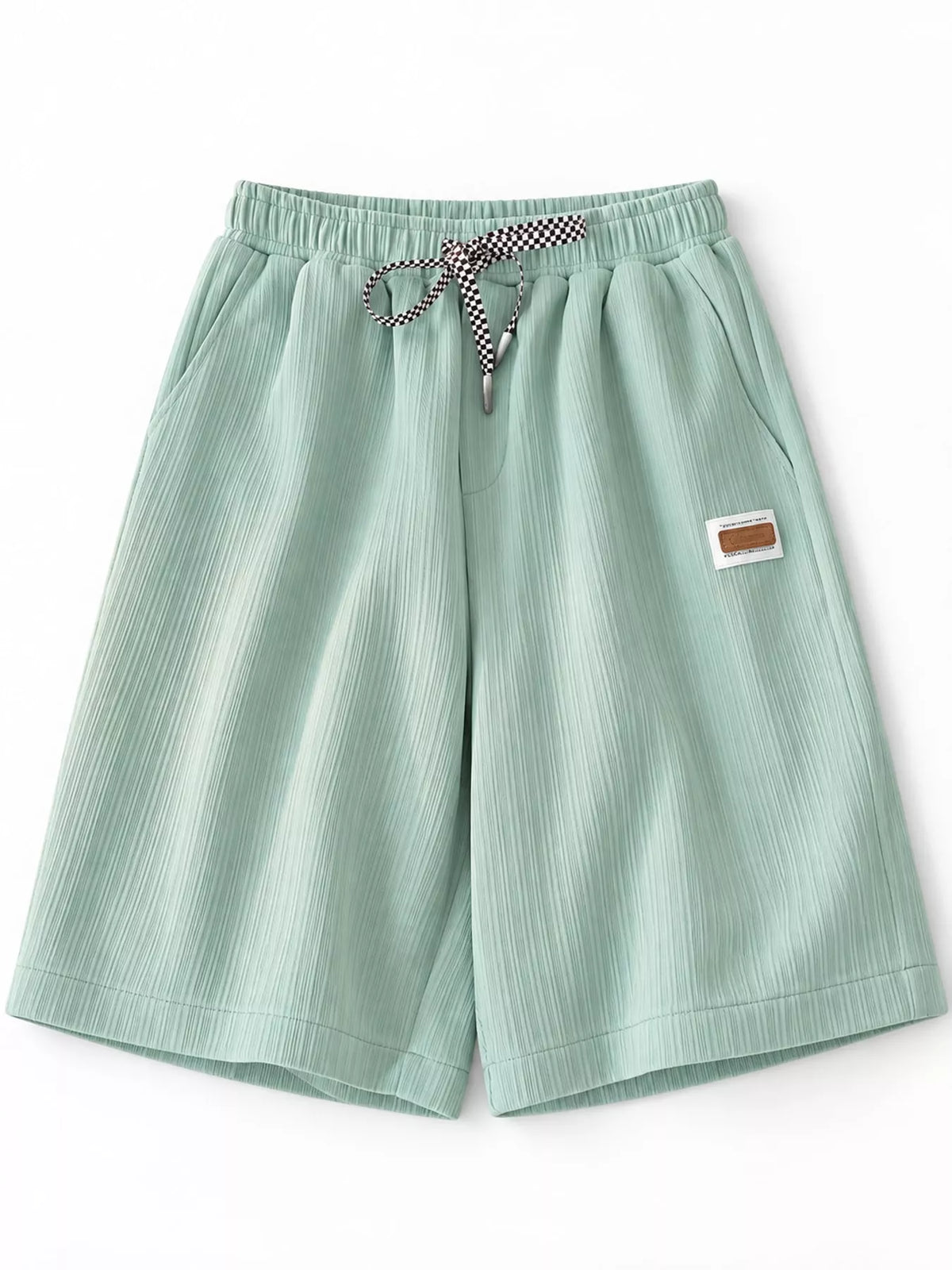 Plus Size Checkerboard Drawstring Casual Shorts - Green - View 2