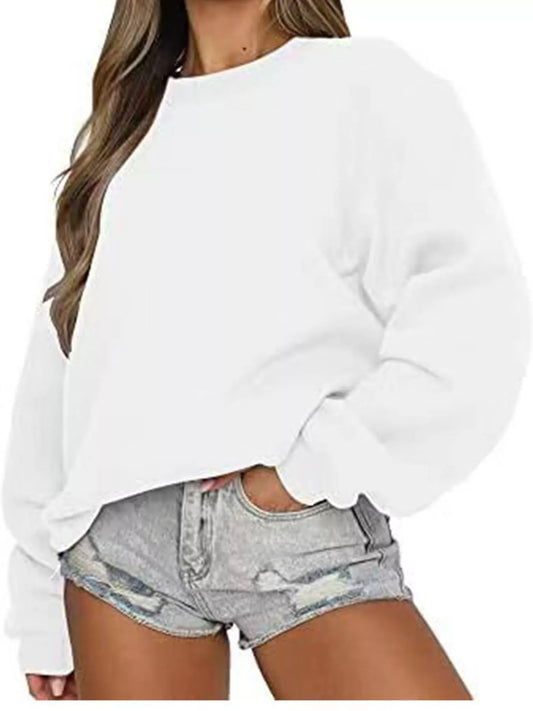 Full Size Solid Color Long Sleeve Sweatshirt Plus Size - White - View 1