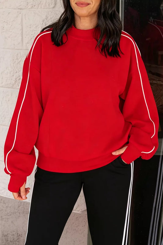Stand Neck Long Sleeve Regular Fit Sweatshirt - Red - View 1