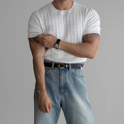 Round neck Fried Dough Twists knit short sleeved T-shirt for men