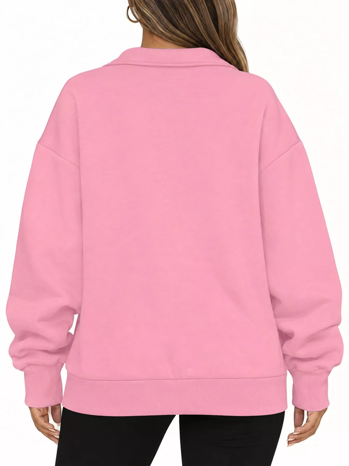 Full Size Quarter-Zip Dropped Shoulder Sweatshirt Plus Size - Pink - View 12
