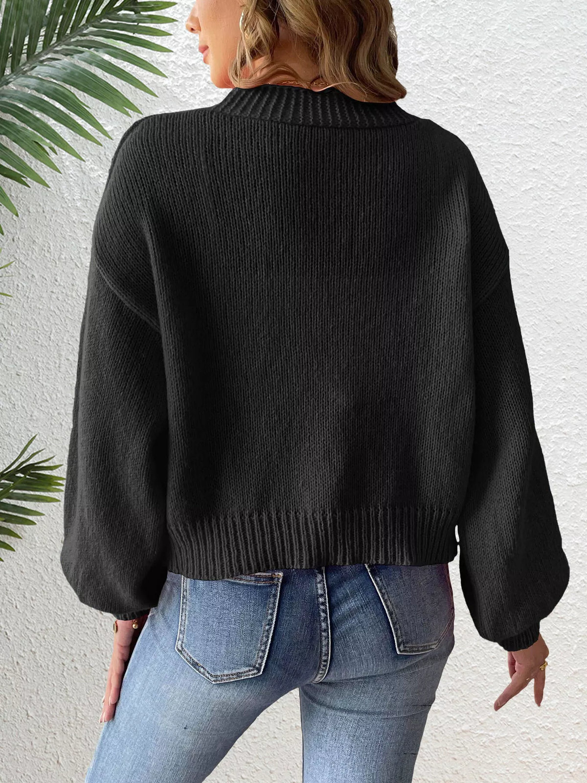 Bow-Tie Open Front Knit Cardigan - Black - View 4
