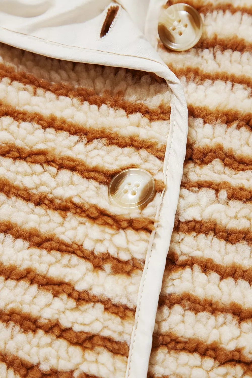Striped Fleece Button Front Long Sleeve Regular Fit Jacket - Tan - View 12