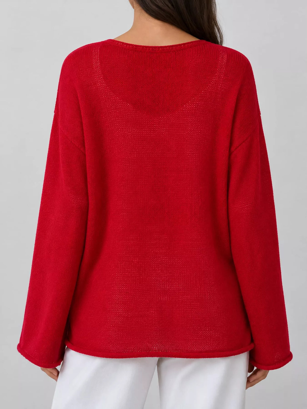 Lightweight Dropped Shoulder Knit Cover Up - Red - View 15