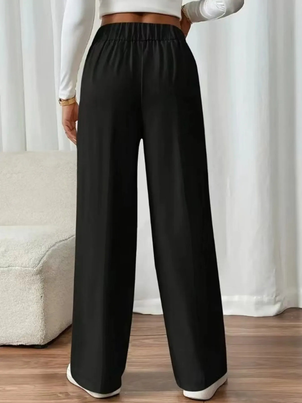 High Waist Wide Leg Pants - Black - View 2