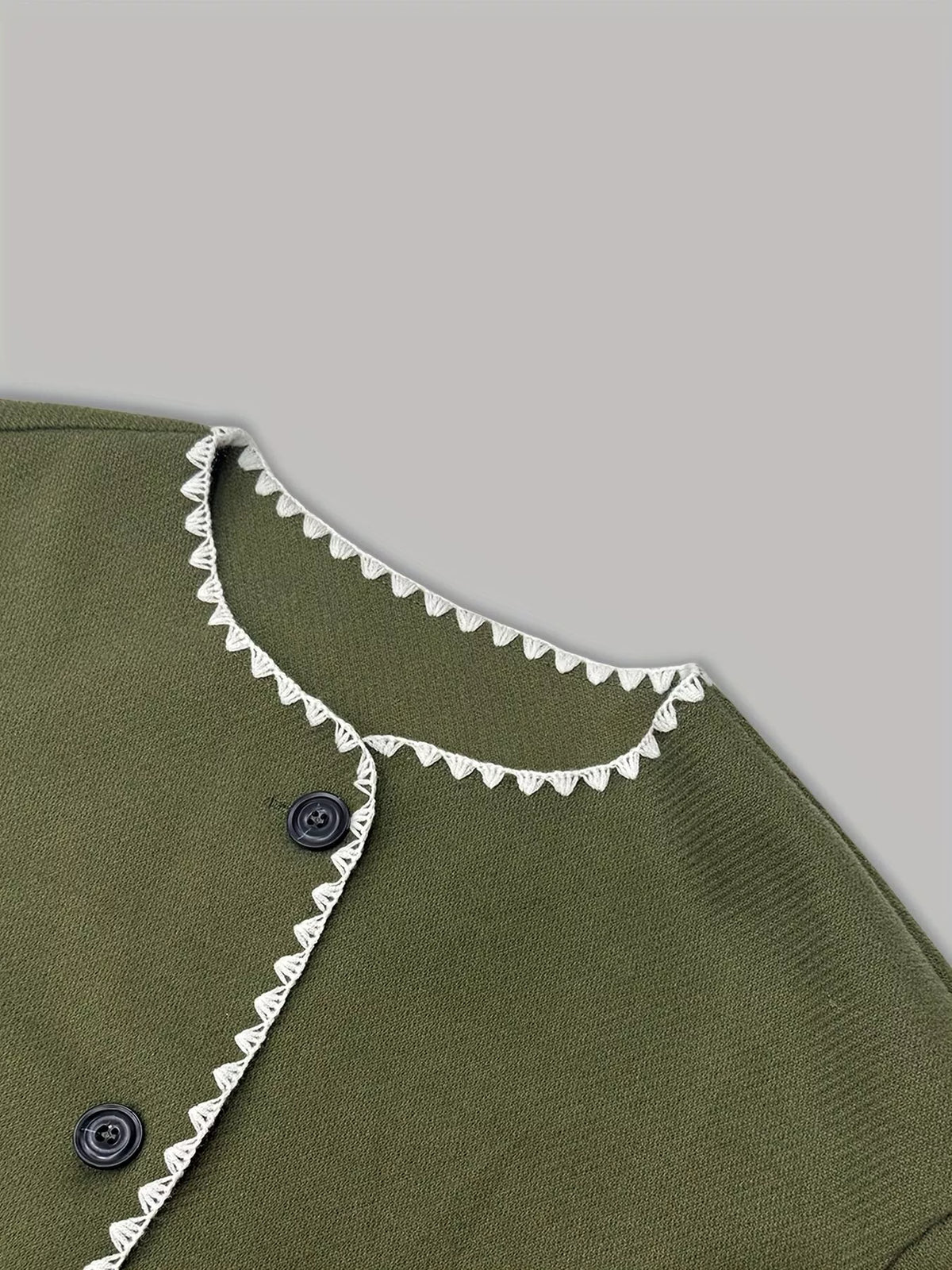 Contrast Trim Button-Front Outerwear - Army Green - View 4