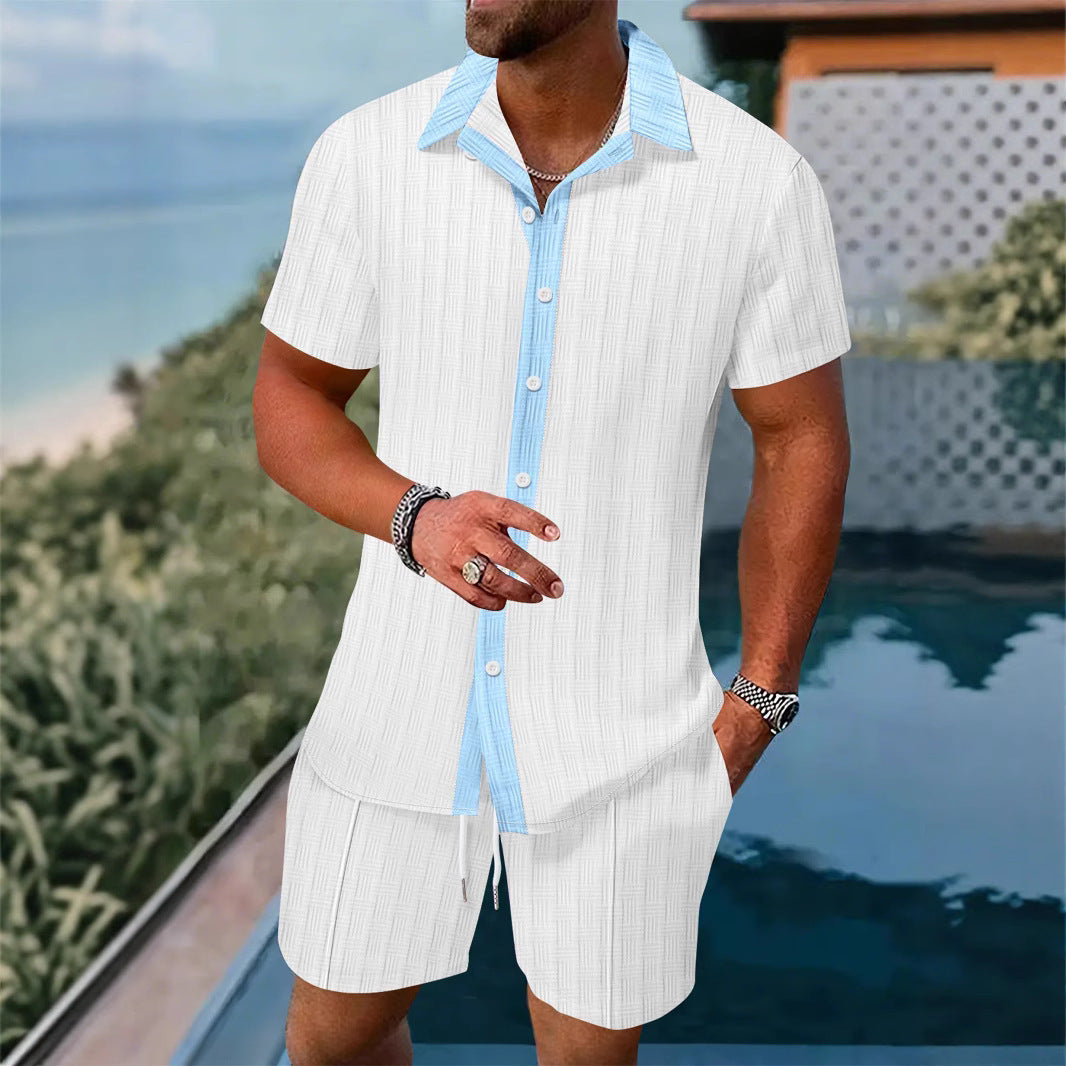Color blocked shirt casual short sleeved shorts beach set