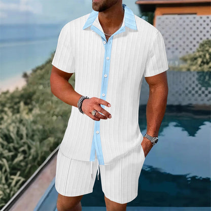 Color blocked shirt casual short sleeved shorts beach set