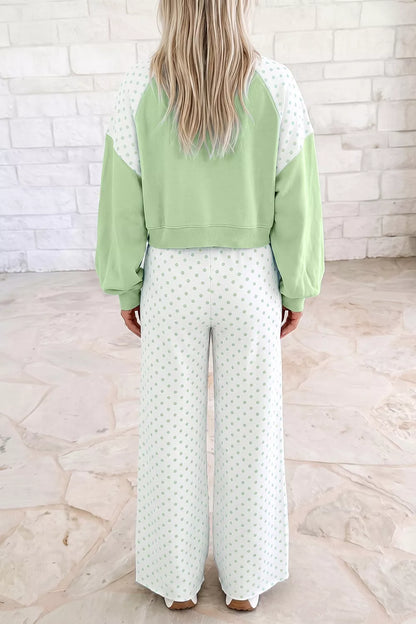 Polka Dot Color-Block Top and Pants Set - Gum Leaf - View 2