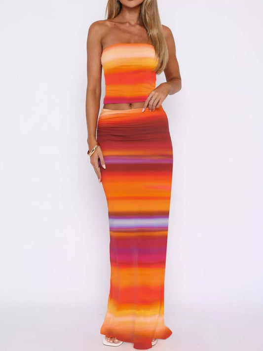 Striped Tube Top and Skirt Set - product photo 1