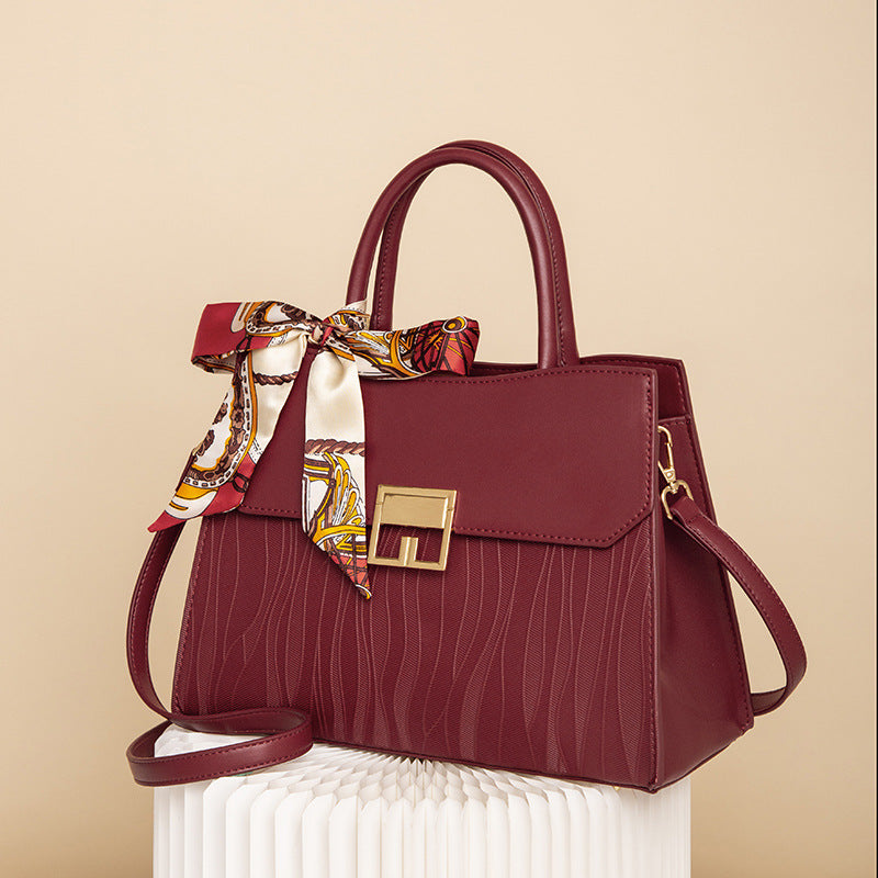 Scarf Decor Leather Handbag - Red - View 4
