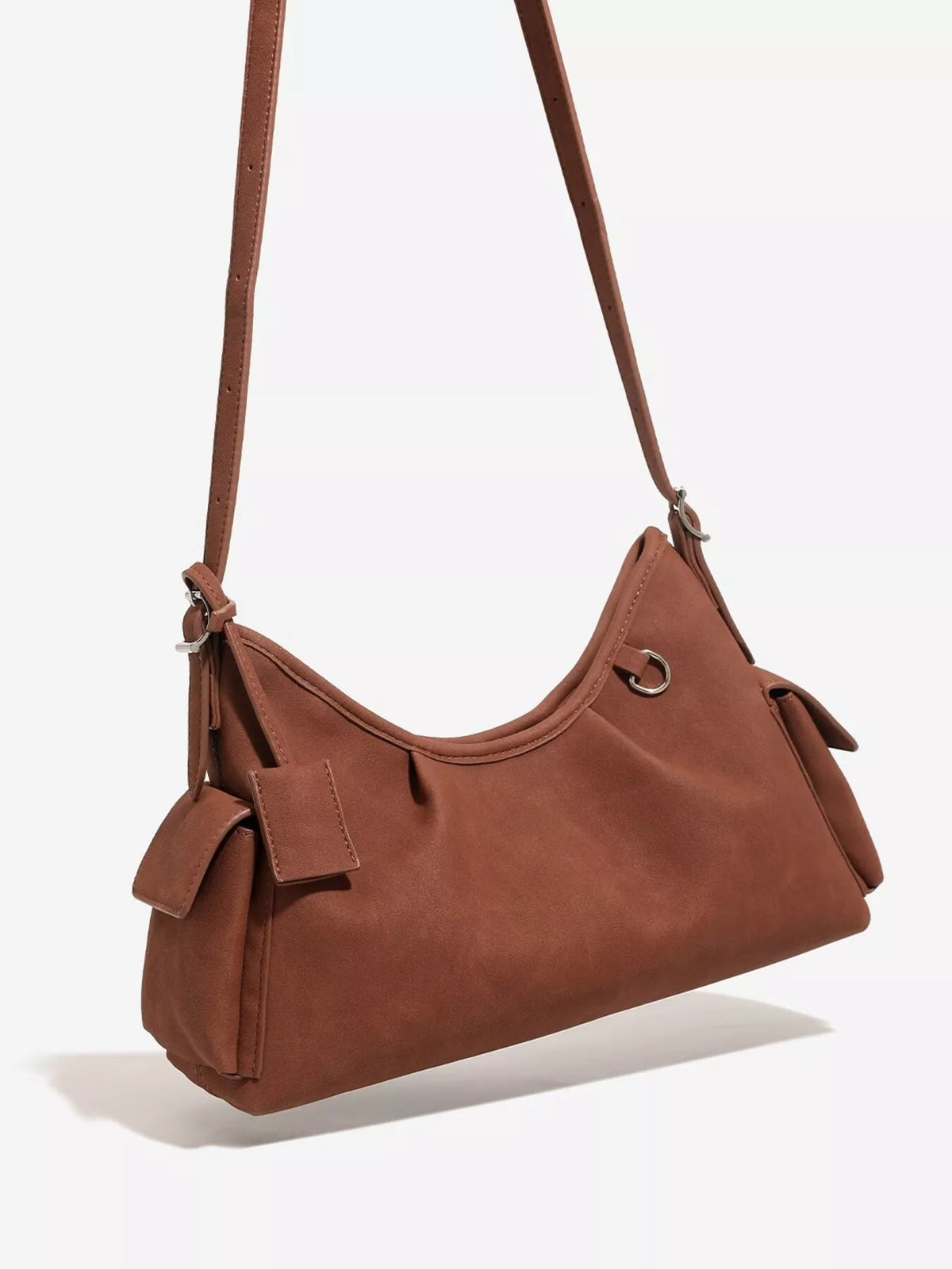 Suede Ruched Shoulder Bag - Brown - View 2