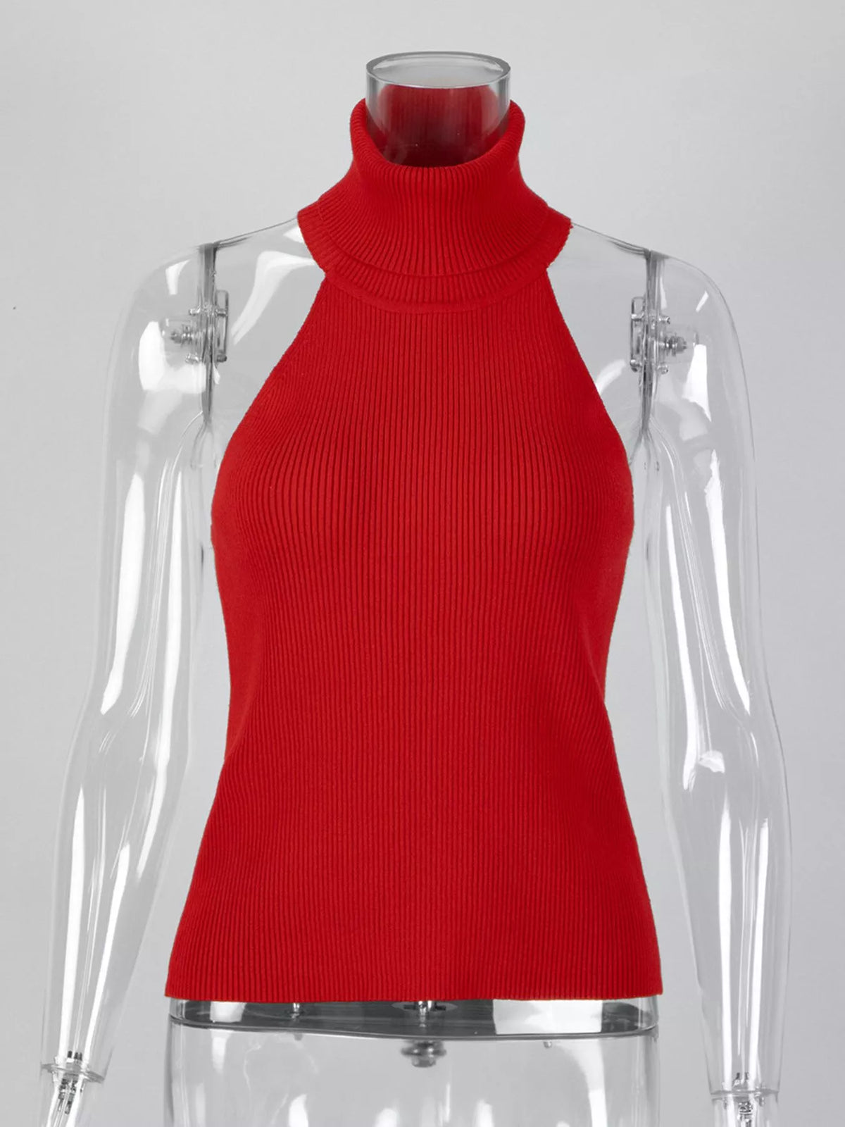 Halter Neck Sweater Tank - Deep Red - View 2