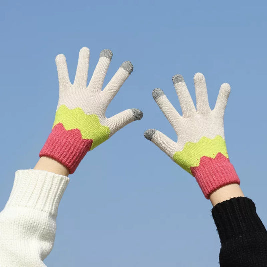 Colorful Knitted Touchscreen Gloves - Khakis - Front Hero