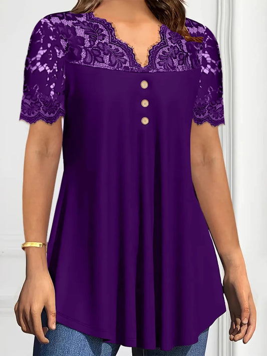 Lace Panel Short Sleeve Blouse - product photo 1